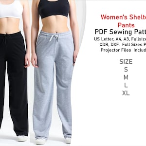 Könnte beinhalten: PDF-Schnittmuster für Hosen, erhältlich in den Größen S, M, L und XL. Das Schnittmuster enthält Anleitungen zum Nähen der Hose sowie Projektionsdateien zum Ausdrucken des Schnittmusters in Originalgröße.