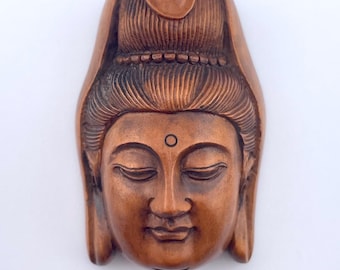 Netsuke Buddha Head < Boxwood. Handmade. Vintage. Asia. Japanese Art >