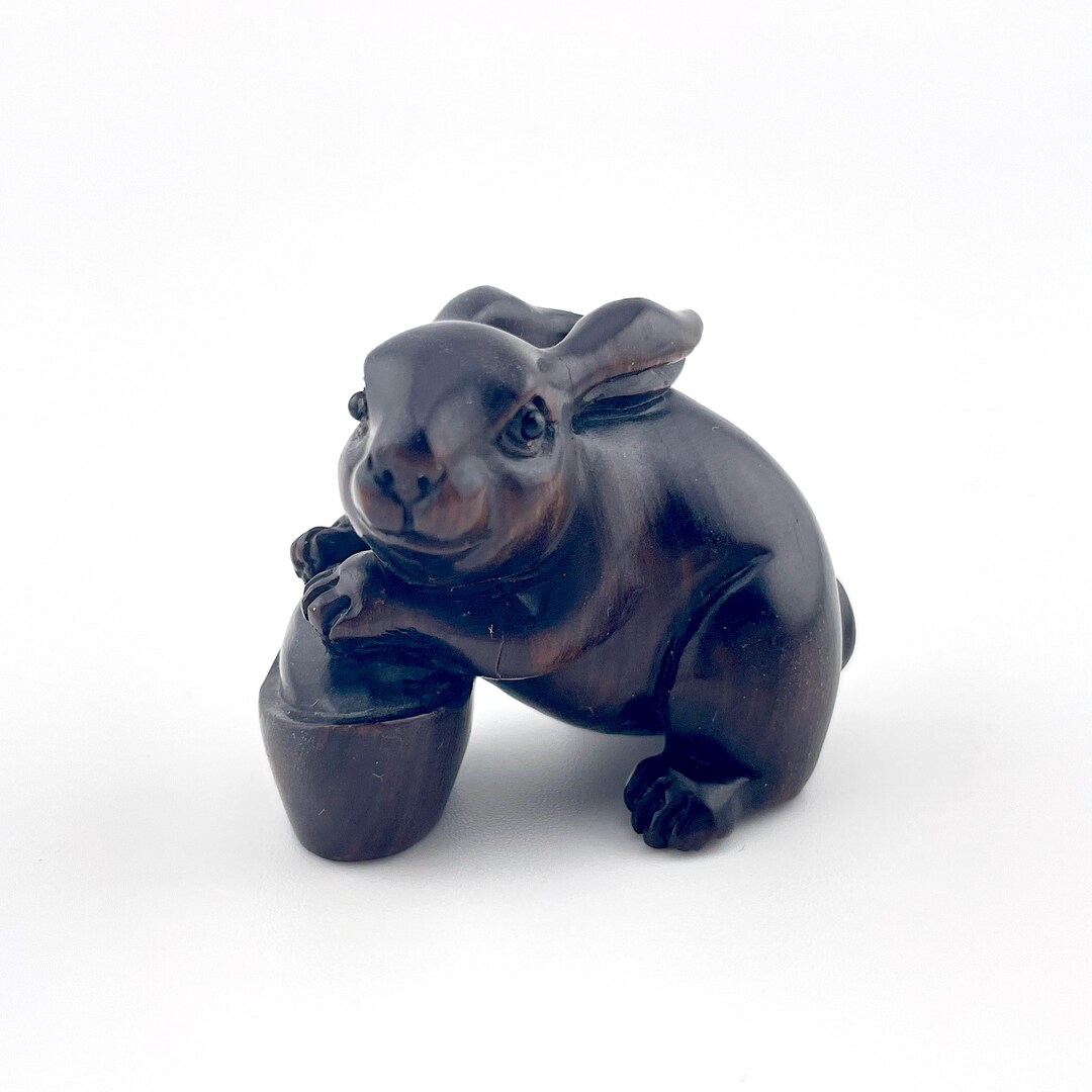 Small Rabbit Netsuke Netsuke Rabbit With Mortar - Etsy