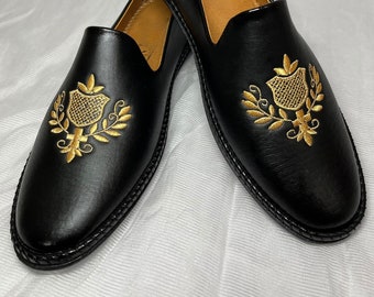 Men Leather Shoes Black  Men Embroidered Shoes Groom Gift For Him Ethnic Designe Shoes, With Mens Shoe Bag Men Boots Barefoot Shoes