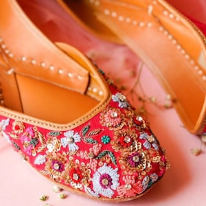 Wedding Bridal Shoes Embroidered Bridal Shoes Flats Leather Jutti Designer Partywear Gift For Her Red Shoe Gift For Her