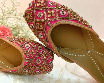 Punjabi Jutti Women Leather Shoes, Bridesmaid Shoe Gift For Her, Embroidered Shoes Wedding Flats Brides, Flat Shoes, Punjabi Khussa Jutti