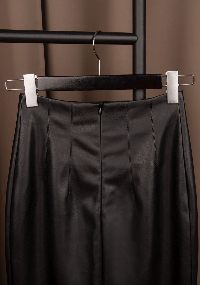 Women's Faux Leather Bodycon Midi Skirt - High Waist Side Slit Pencil Skirt With Buttons (Black, Medium) - View #2