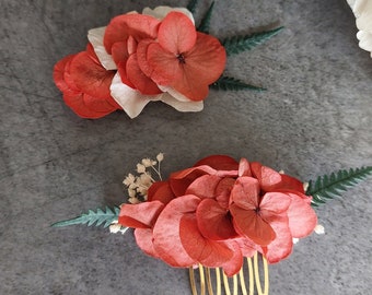Peigne fleurs séchées rouge