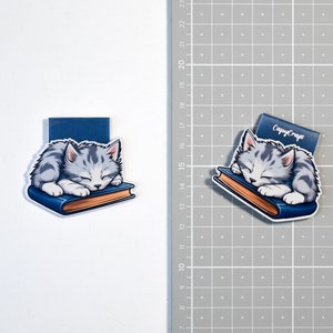 Marcapáginas magnético gato durmiendo sobre libro kawaii regalo para lectores, para amantes de los gatos marcapáginas imantado para leer zdjęcie 5
