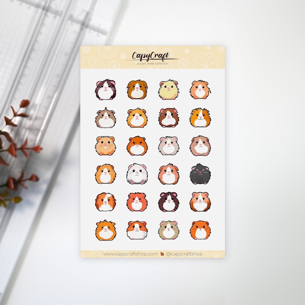 Colorful Guinea Pigs Sticker Sheet | guinea pig lover gift, sticker sheet/daily planner