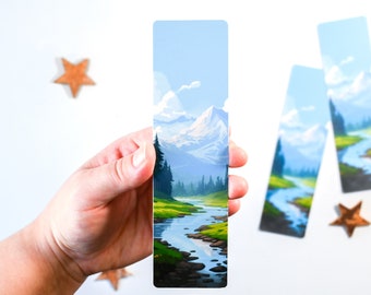 Bookmark natuur bergen en rivier prachtig landschap | cadeau voor lezers, bladwijzer, boekenliefhebbers, briefpapier, leesaccessoires