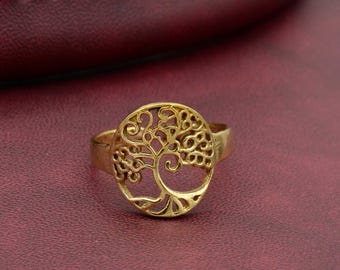 Brass Tree of Life Ring: Minimalist Engraved Filigree Ring,