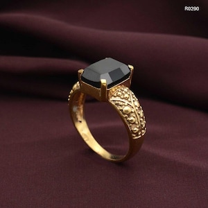Gold Obsidian Men&#39;s Ring: Minimalist Brass Gemstone Statement,