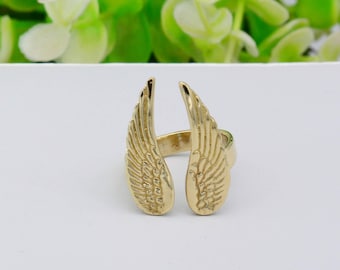 Gold Angel Wing Ring: Brass Feather Ring, Adjustable Celestial Jewelry,