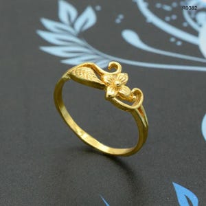 Gold Flower Brass Ring: Dainty Wedding Jewelry,