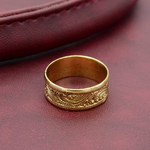 Gold Brass Wide Band Ring: Handmade Filigree Eternity Ring,