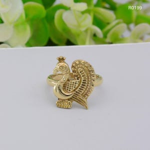 Gold Tone Peacock Ring: Ethnic Indian Brass Jewelry,