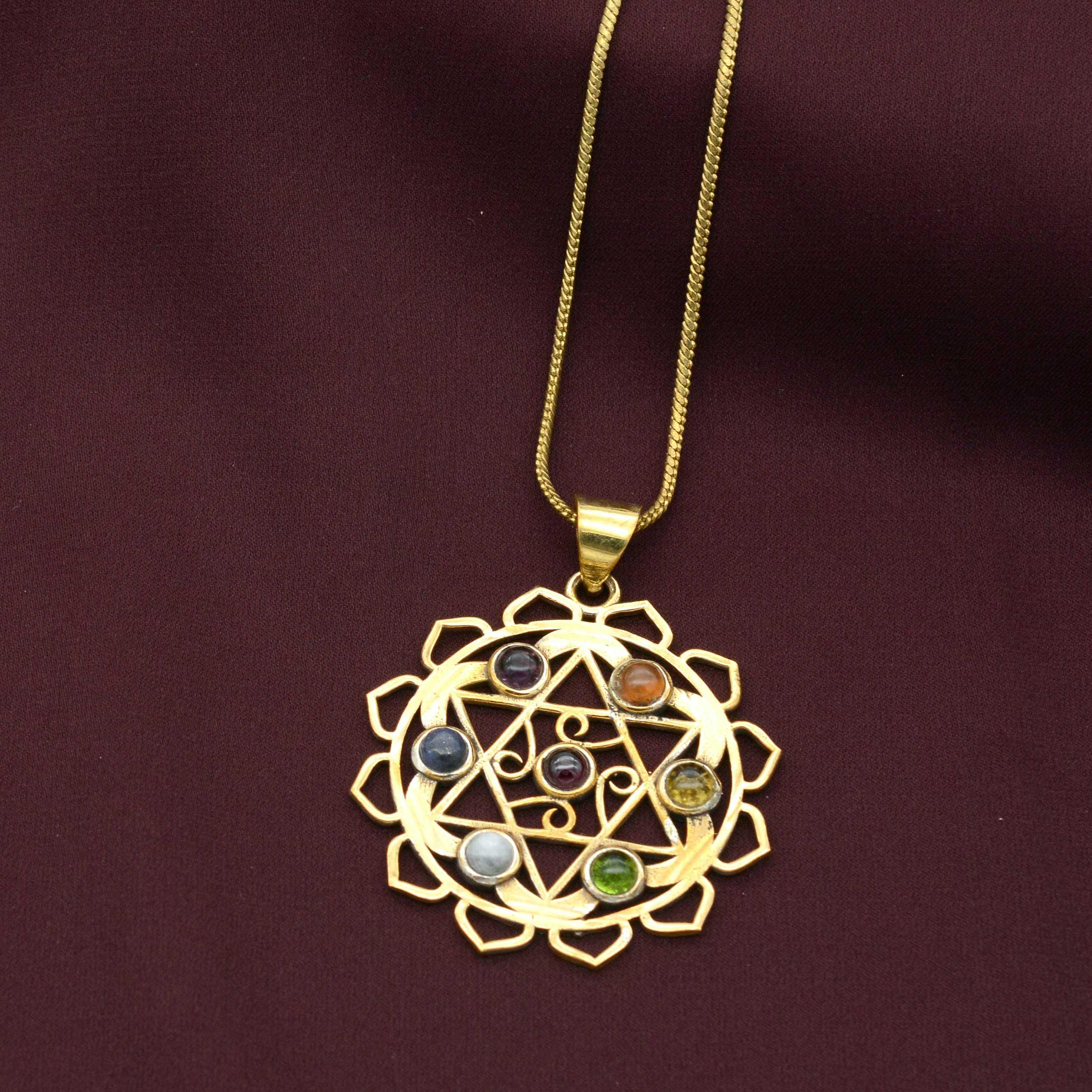 Brass 7 Chakra Stone Pendant: Boho Spiritual Necklace, - Etsy UK