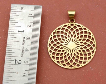 Brass Torus Yantra Pendant: Sacred Geometry Necklace, Bohemian Jewelry,
