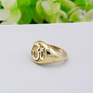 Handmade Om Symbol Signet Ring: Gold Hindu Meditation Jewelry,