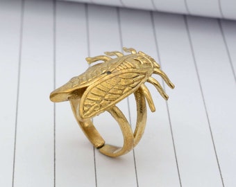 Gold Cicada Beetle Ring: Brass Insect Scarab Jewelry,