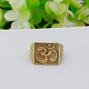 Gold Lord Shiva Om Signet Ring: 925 Sterling Silver Religious Jewelry,