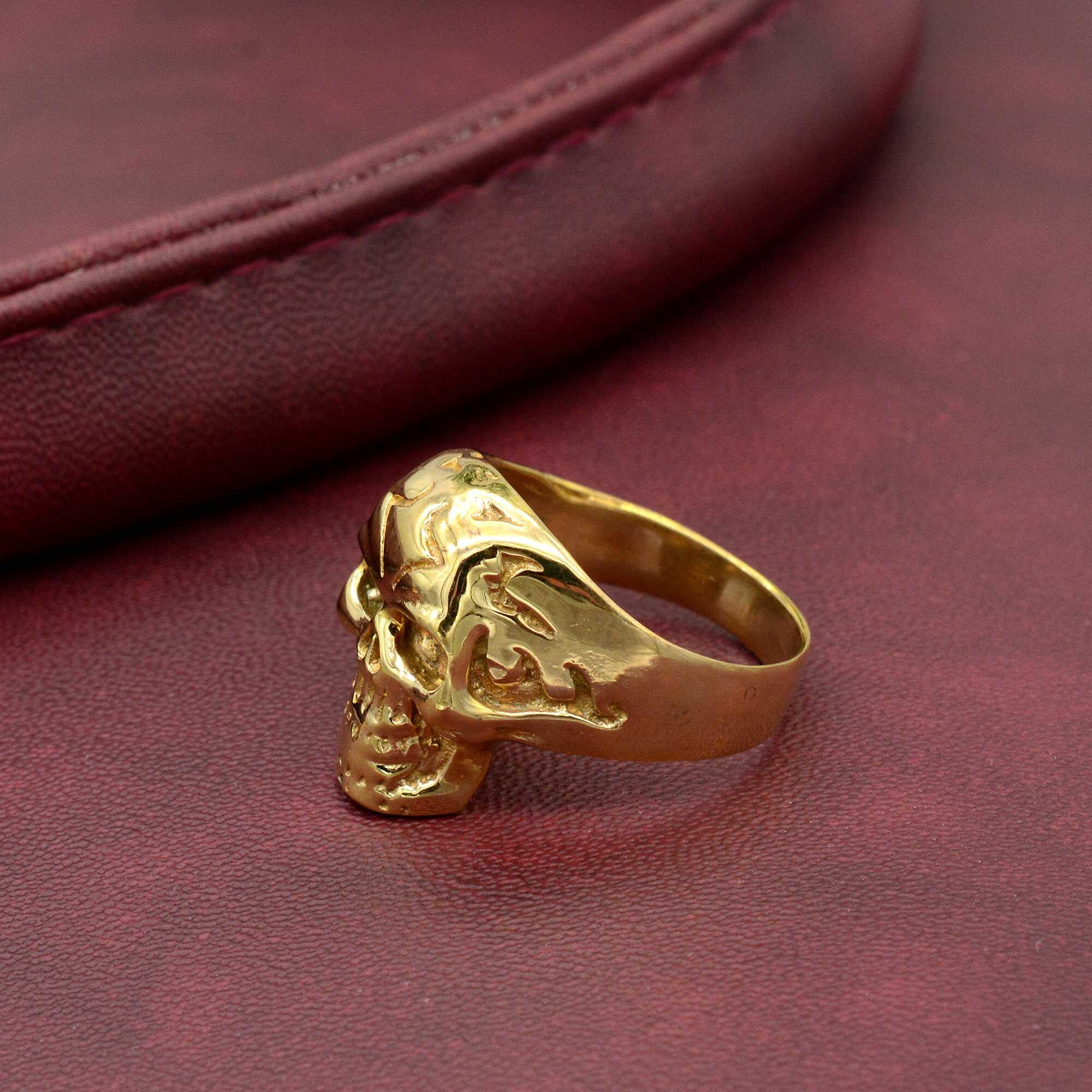 Gold Brass Skull Ring: Gothic Biker Memento Mori Ring, - Etsy