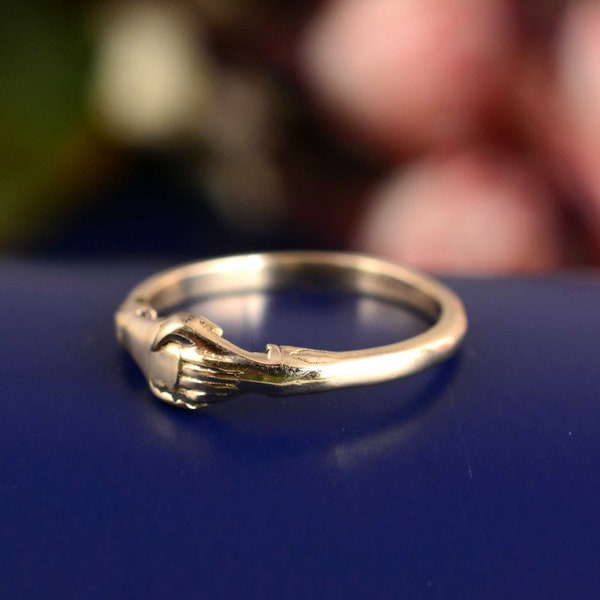 Gold Fede Ring, Claddagh Ring, Hidden Heart Ring, Vintage Fede Gimmel Ring, Holding Hands Ring, Brass promise ring, Men’s Unique Fede Ring,