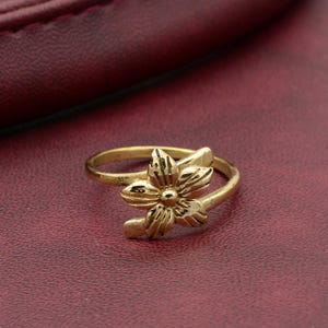 Gold Flower Ring: Handmade Brass Bohemian Adjustable Ring,