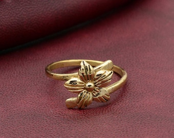 Gold Flower Ring: Handmade Brass Bohemian Adjustable Ring,