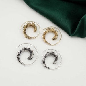 Hammered Spiral Earrings: Brass & Silver Tribal Style,