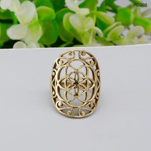 Mandala Filigree Gold Ring: Boho Brass Statement Jewelry,