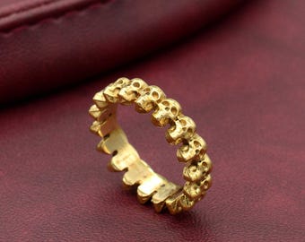 Handmade Brass Multi Skull Ring: Gothic Mens Statement Band