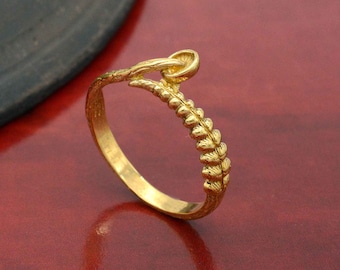 Gold Mushroom Fern Ring: Handmade Dainty Brass Anniversary Ring