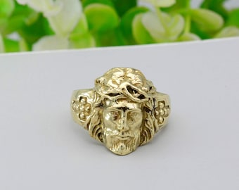 Gold Plated Jesus Christ Ring: Crown of Thorns, Christian Jewelry