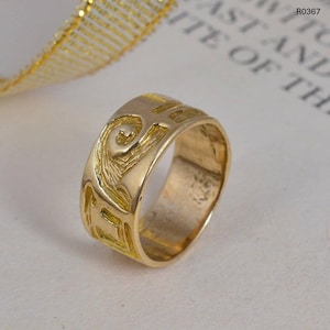 Brass Greek Key Ring: Wide Band, Dainty Greek Jewelry,