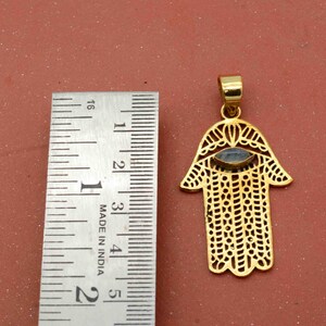 Gold Hamsa Hand Pendant: Artisan Brass Amulet Necklace,