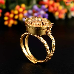 Handmade Brass Secret Box Ring: Adjustable Pill Box