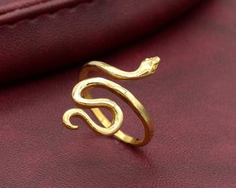 Gold Snake Ring: Adjustable Serpent Brass Ring, Gothic Halloween Jewelry,