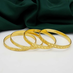 18k Gold Filled Bangle: Textured Stacking Bracelet,
