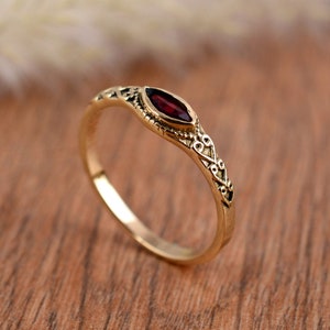 Cute Natural Red Garnet Ring, Stacking Ring, Thin Garnet Ring for Women, Delicate Ring, Dainty Brass Ring, Unique/Minimalist, Birth Day Gift