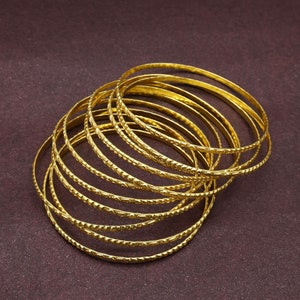 Handmade Gold Brass Bangle Set: Textured Stackable Bangles,