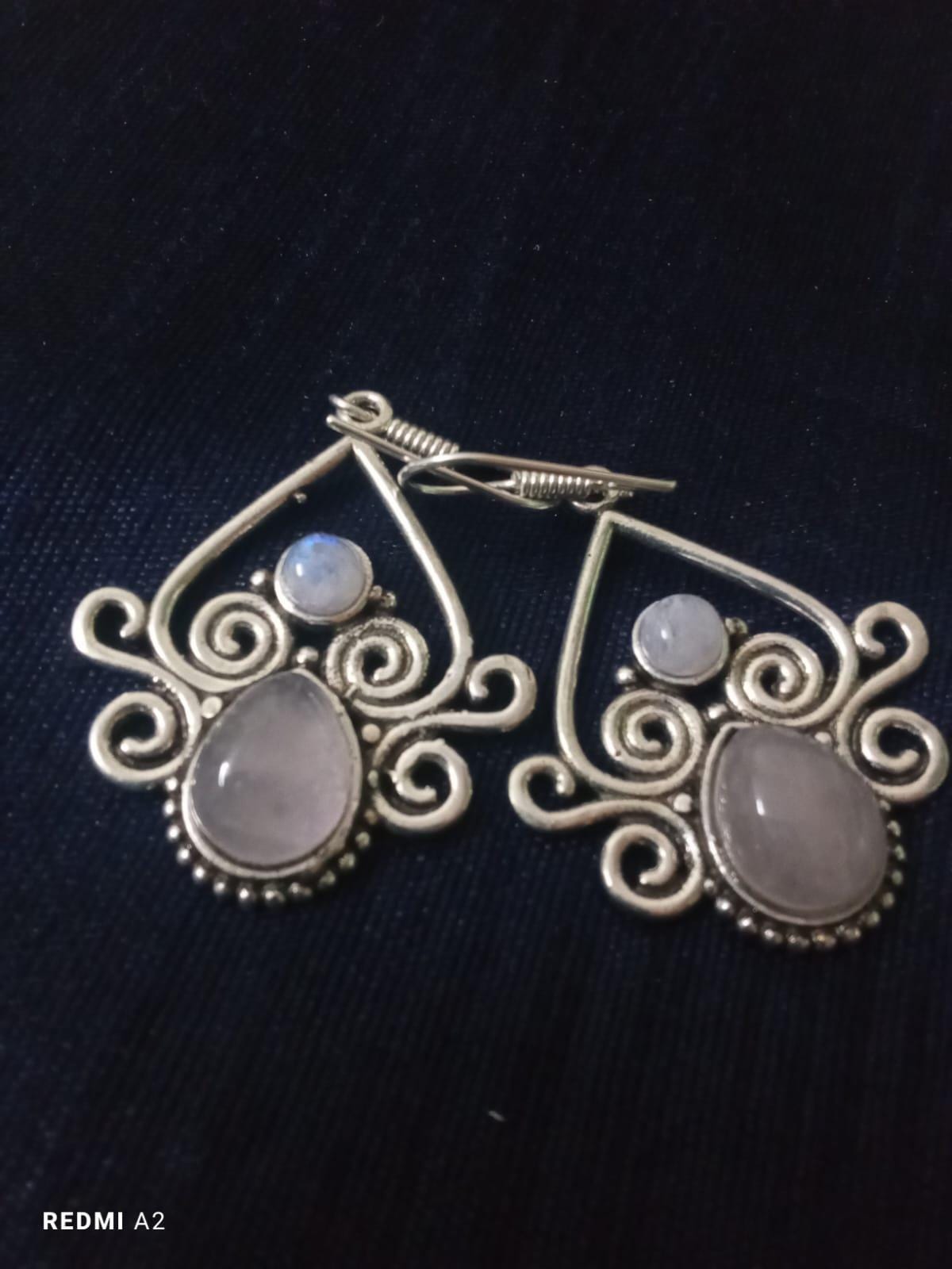 Silver Moonstone Dangle Earrings: Fulani Ethnic Jewelry,