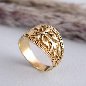 Fleur de Lis Brass Band Ring: Boho Wide Band