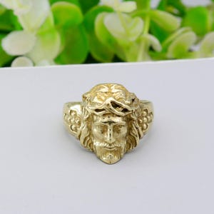 Gold Jesus Christ Face Ring - Religious Christian Ring for Men,