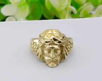 Gold Jesus Christ Face Ring - Religious Christian Ring for Men,