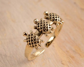 Gold Tortoise Ring, Lucky Ring, Yoga Ring, Adjustable ring, 3 Turtle Ring, Animal Ring, Sea Turtle Ring, Open Handmade Ring, Minimalist Ring