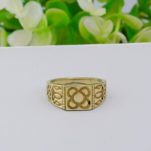 Gold Flower Signet Ring: Brass or Sterling Silver Floral Ring,