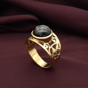 Handmade Black Onyx Brass Ring: Vintage Boho Statement Jewelry,