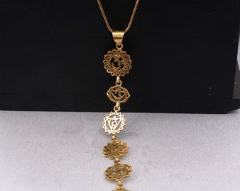 Golden Brass 7 Chakras Pendant, Gold Religious Jewelry, Christmas Gift, Handmade Pendant, Chakras Pendant, Brass Jewelry, Gift for her/ him,