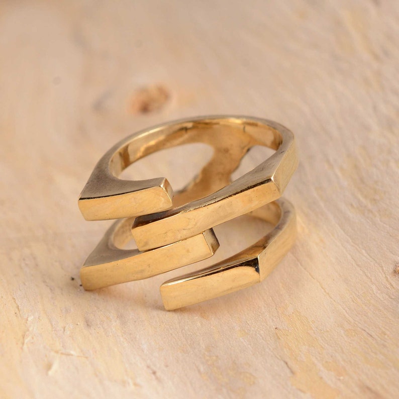 Gold Bar Ring, Modern Ring, 4 Line Ring, Statement Ring, Minimal Ring, Gift for Him/Men, Geometric Ring, Bohemian Ring, Adjustable Ring, image 1
