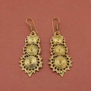 Gold Plated Filigree Dangle Earrings: Vintage Boho Statement Jewelry,
