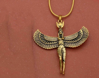 Collar de alas de ángel: colgante de angelita de la guarda de latón vintage,