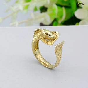 Gold Fish Ring: Adjustable Brass Animal Jewelry